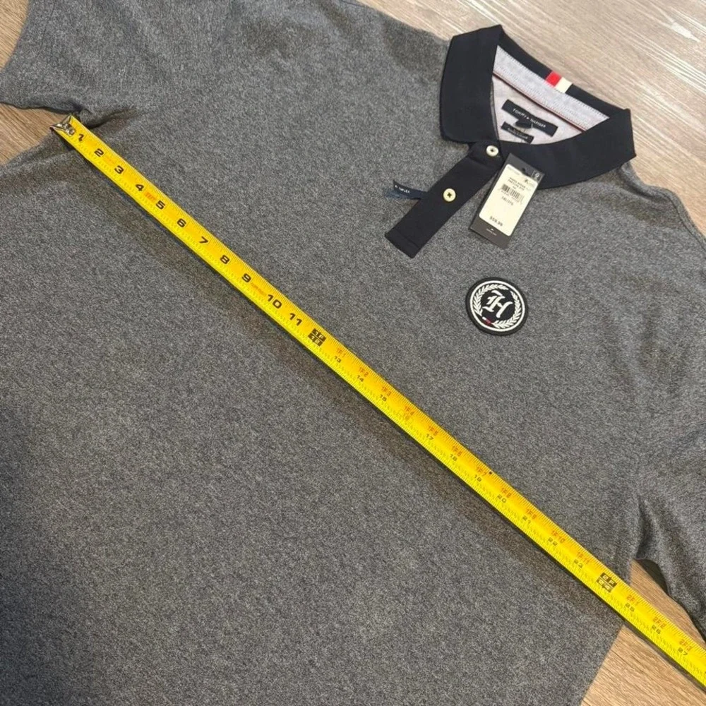 Tommy Hilfiger NWT Men's 3XL Slim Fit Crest Polo Heather Gray Navy Contrast New - Picture 7 of 7